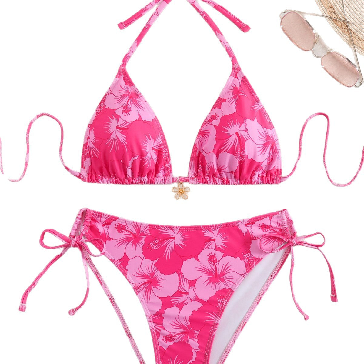 Damen Triangel-Bikini mit verspielten Floral-Details