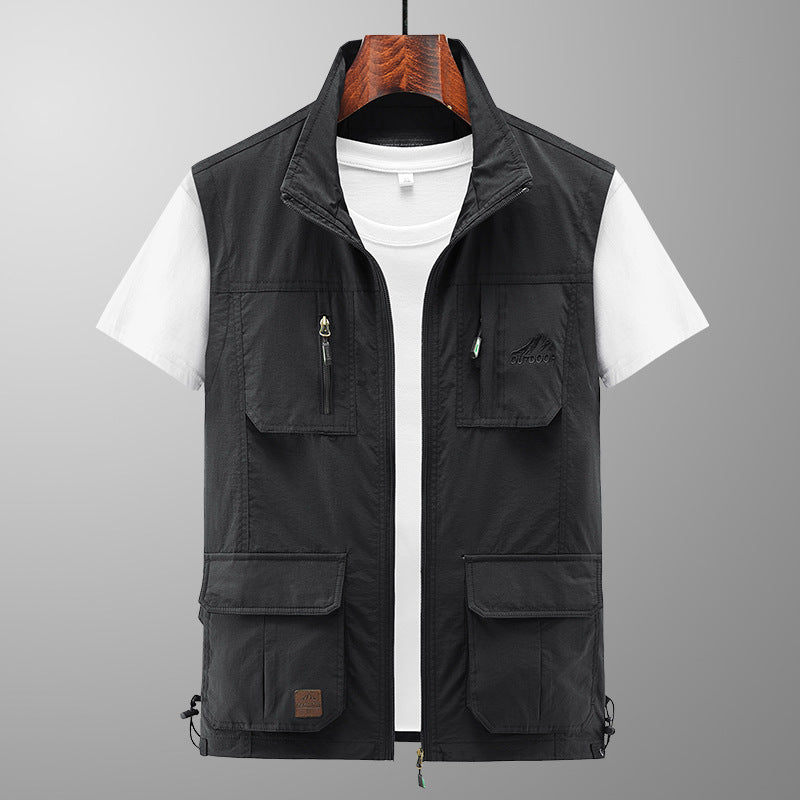 Herren Leichte Utility-Weste mit Stehkragen, Reißverschluss‑Front und Mehrfach‑Zip‑Taschen Shop Nory