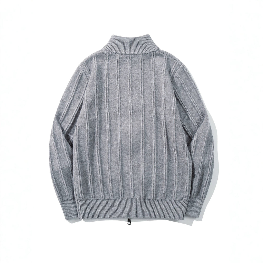Unisex Geraffte Strick-Zipjacke mit hohem Stehkragen und vertikaler Struktur Shop Nory