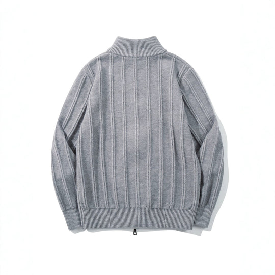 Unisex Geraffte Strick-Zipjacke mit hohem Stehkragen und vertikaler Struktur Shop Nory