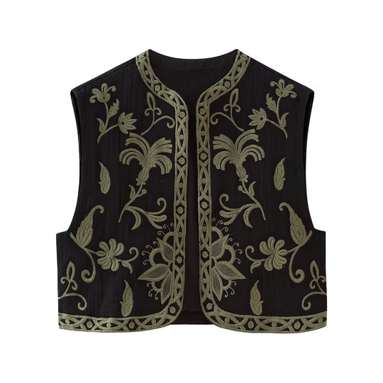 Damen Boho-Stickereiweste mit offenem Schnitt und floraler Zierstickerei Shop Nory