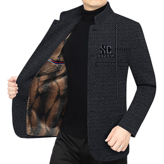 Herren Gefüttertes City-Sakko mit Stehkragen und luxuriösem Teddy-Innenfutter Shop Nory