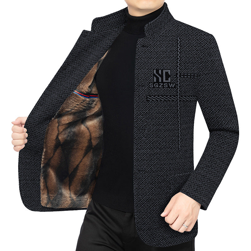 Herren Sakko-Cardigan mit wärmender Teddyfutter und Stehkragen Shop Nory