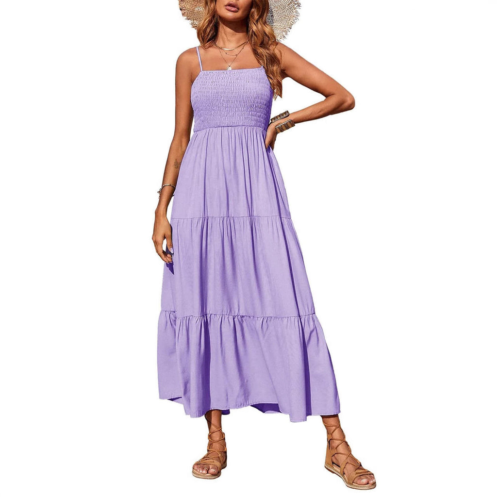 Damen Maxikleid mit verstellbaren Trägern und Rüschen