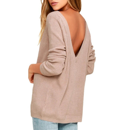 Damen Strickpullover mit tiefem Rückenausschnitt und lässigem Schnitt