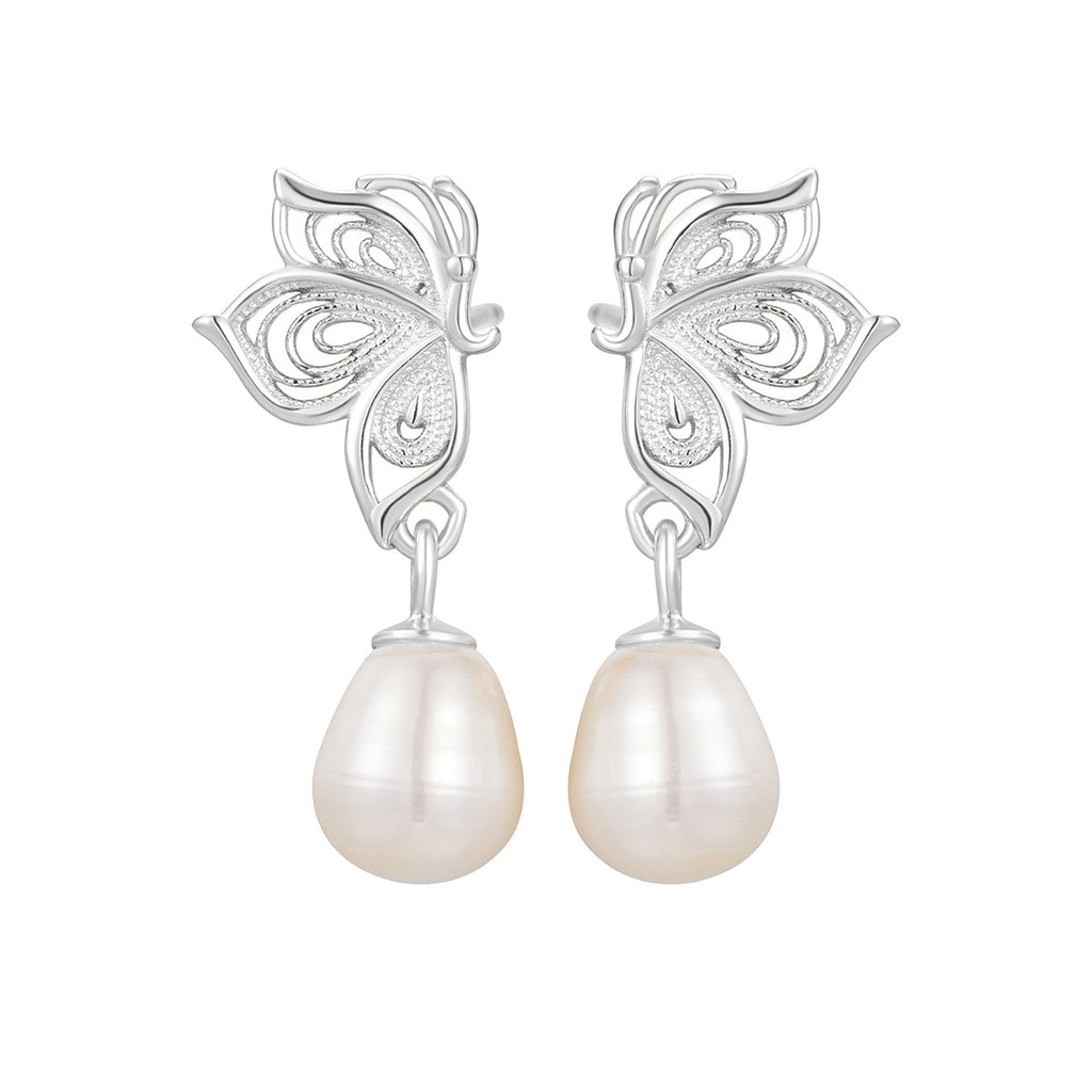 Damen elegante Ohrringe mit filigranem Schmetterlingsdesign und Perlenanhängern Shop Nory