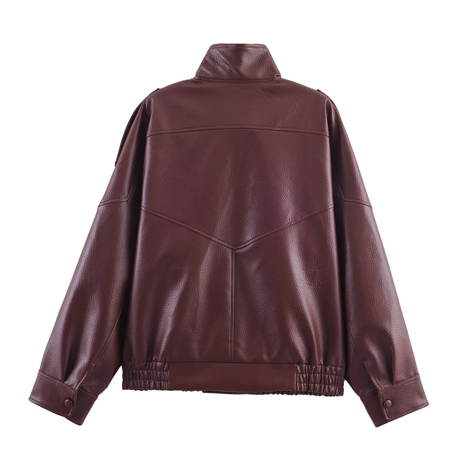 Damen Kunstlederjacke im modernen Design mit hochgeschlossenem Kragen und praktischen Taschen