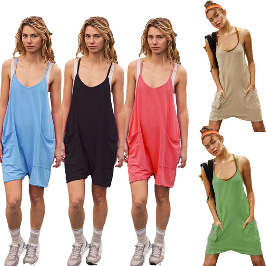 Damen sportlicher Jumpsuit mit praktischen Taschen und weitem Schnitt