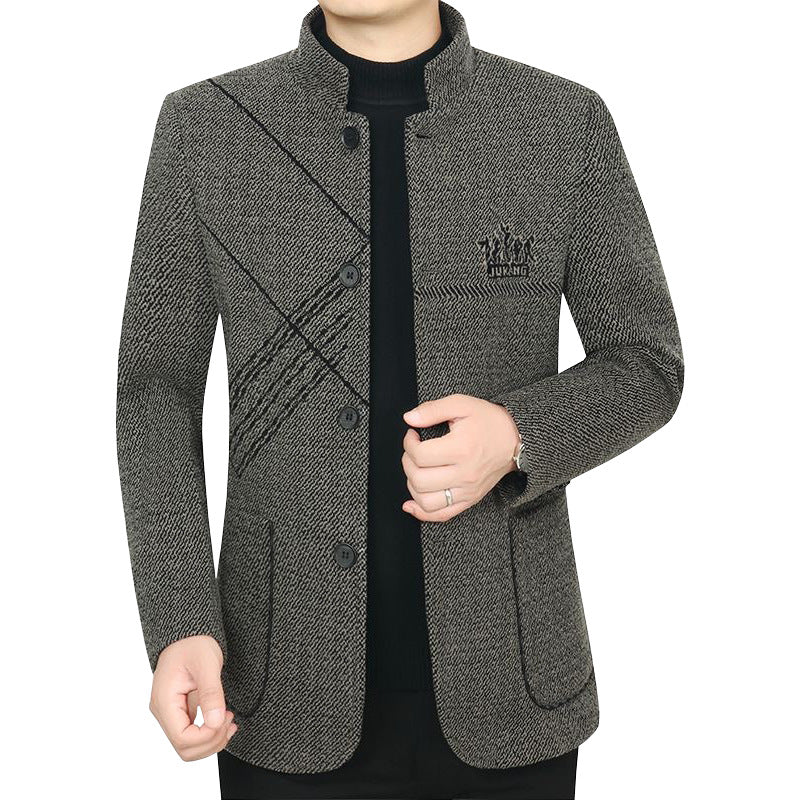 Herren Stehkragen-Mantel aus strukturierter Wollmischung mit schmaler Silhouette Shop Nory