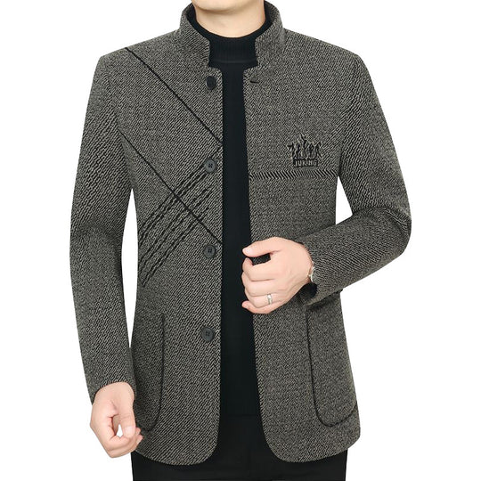 Herren Stehkragen-Mantel aus strukturierter Wollmischung mit schmaler Silhouette Shop Nory