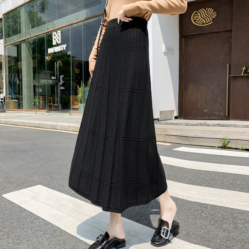 Damen Eleganter, plissierter Maxirock mit feiner Rippstruktur Shop Nory