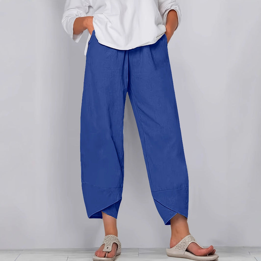 Damen weite Sommerhose mit eleganten Schnittdetails und elastischem Bund