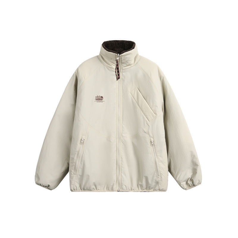 Unisex Oversize Teddy‑Fleecejacke mit Kontrast-Nylonbesätzen und Stehkragen Shop Nory