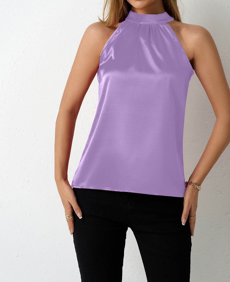 Damen Satin-Hochkragenoberteil mit elegantem Schnitt