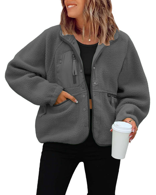 Damen kuschelige Fleecejacke mit praktischen Taschen