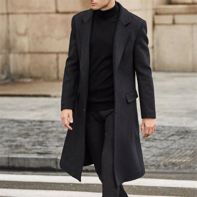Herren eleganter Wollmantel mit modernem Schnitt und praktischen Taschen