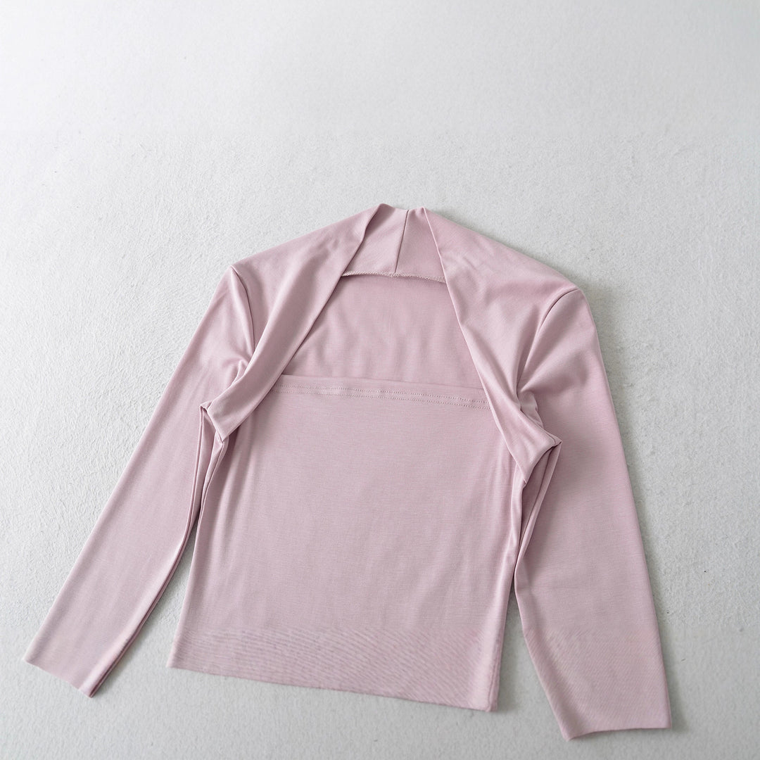 Damen Figurbetontes Langarm-Top mit weitem Schalkragen und Trompetenärmeln Shop Nory