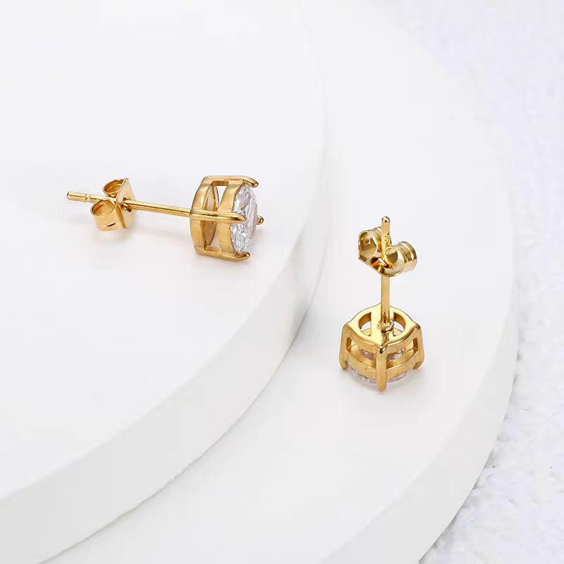 Damen Klassische goldbeschichtete runde Stein Ohrstecker Shop Nory