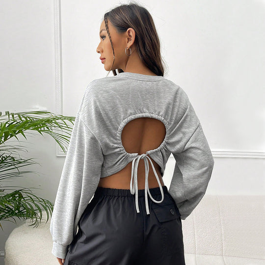 Damen lässiges Cropped-Sweatshirt mit Balloonärmeln Raglannähten und elastischem Saum Shop Nory