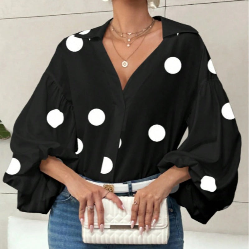 Damen Bluse mit voluminösen Ballonärmeln und elegantem Kragen