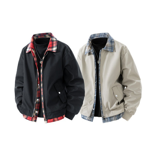 Herren lässige zweilagige Kurzjacke im Layer‑Look mit karierter Innenlage Shop Nory