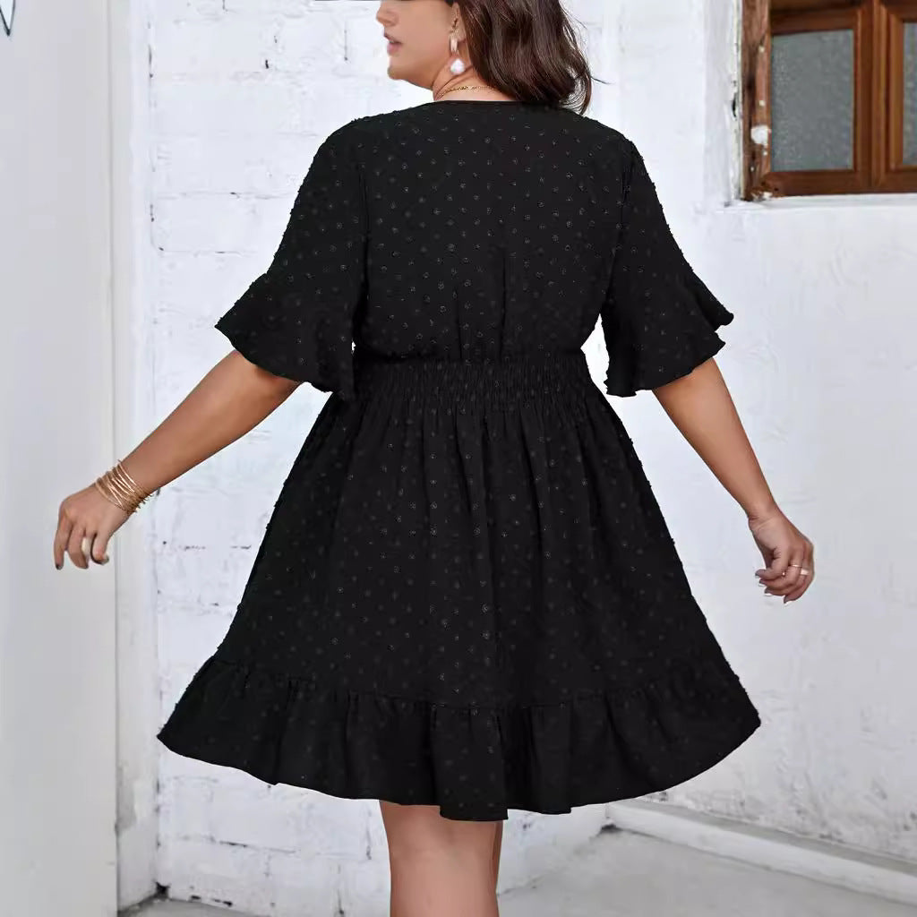 Damen Midikleid mit drapiertem V‑Ausschnitt, Smok-Taillenband und Volantstufen Shop Nory