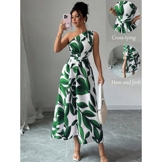 Damen Maxikleid mit asymmetrischem Schnitt und floralem Design
