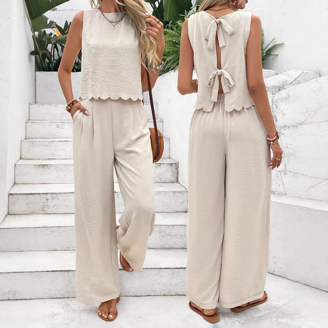 Damen Luftiges Zweiteiliges Outfit mit wellenförmigem Saum