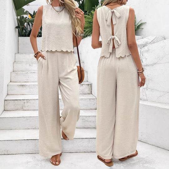 Damen Luftiges Zweiteiliges Outfit mit wellenförmigem Saum