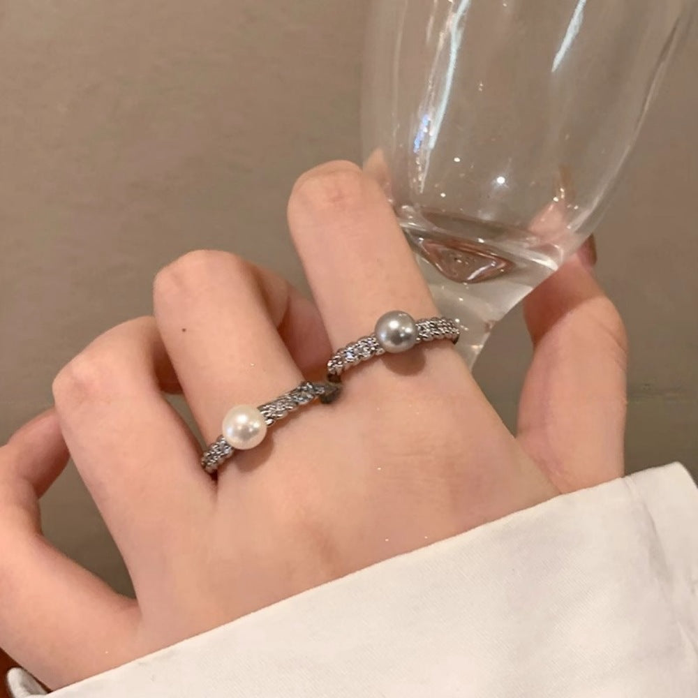Damen Perlenring mit funkelnden Zirkonia von Shop Nory