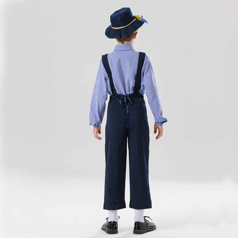 Herren nan bestickte Kindertracht Latzhose mit verstellbaren Hosenträgern und Kontrastnähten Shop Nory