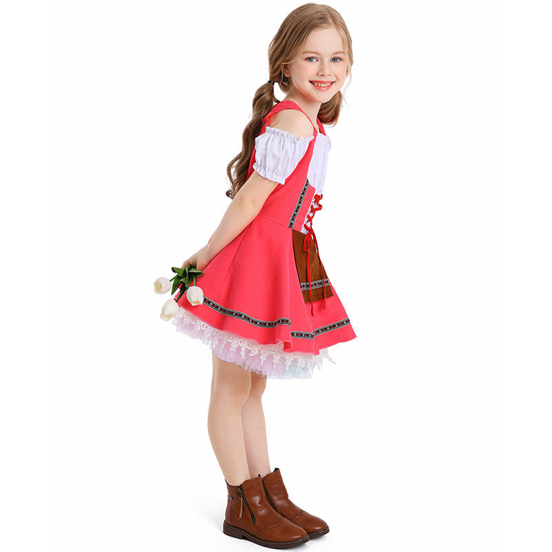 Damen nan traditionelles Kinderdirndl mit Schnürmieder, Spitzenunterrock und dekorativer Schürze Shop Nory