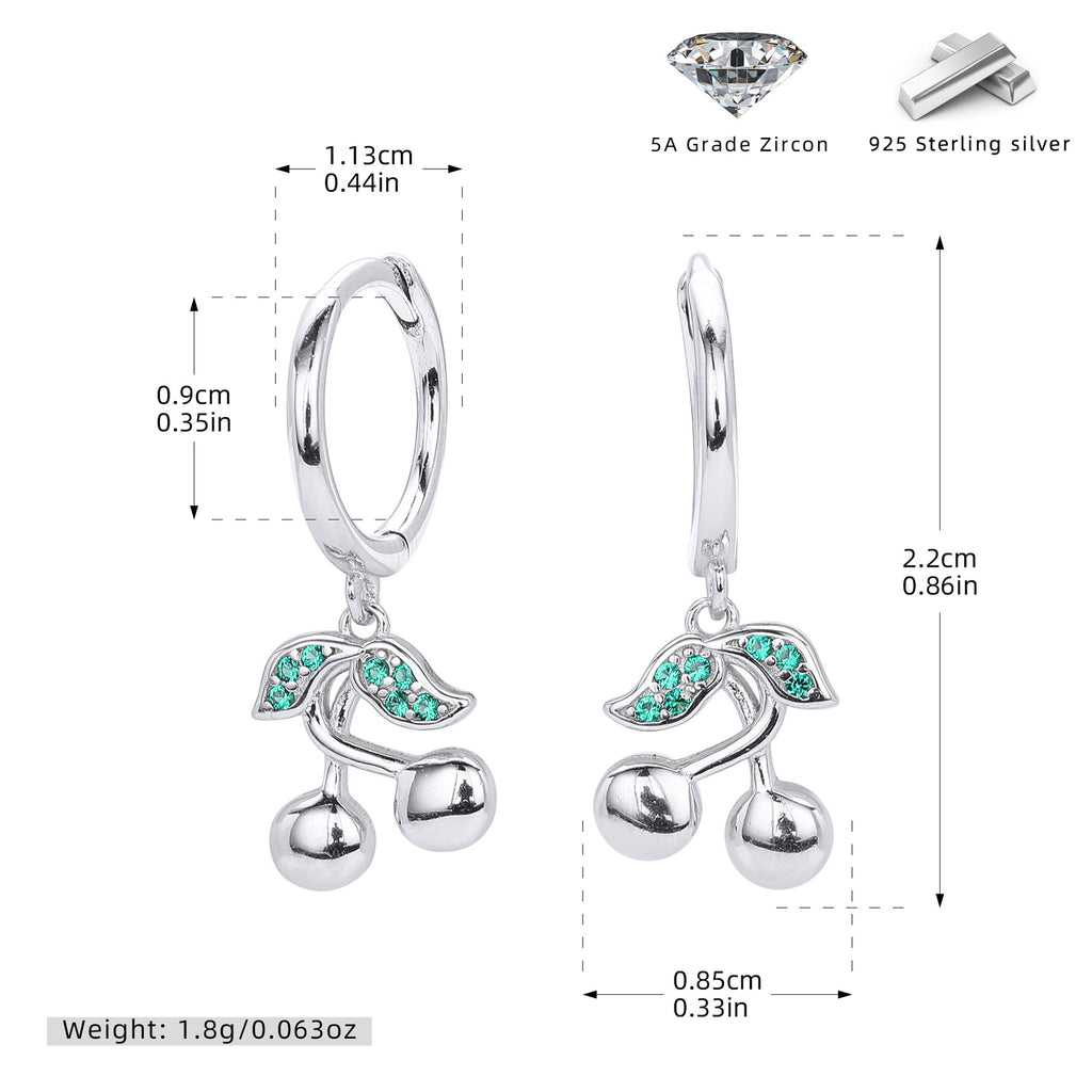 Damen Ohrhänger mit modernen Kirschmotiven aus 925 Sterling Silber und Zirkon Shop Nory