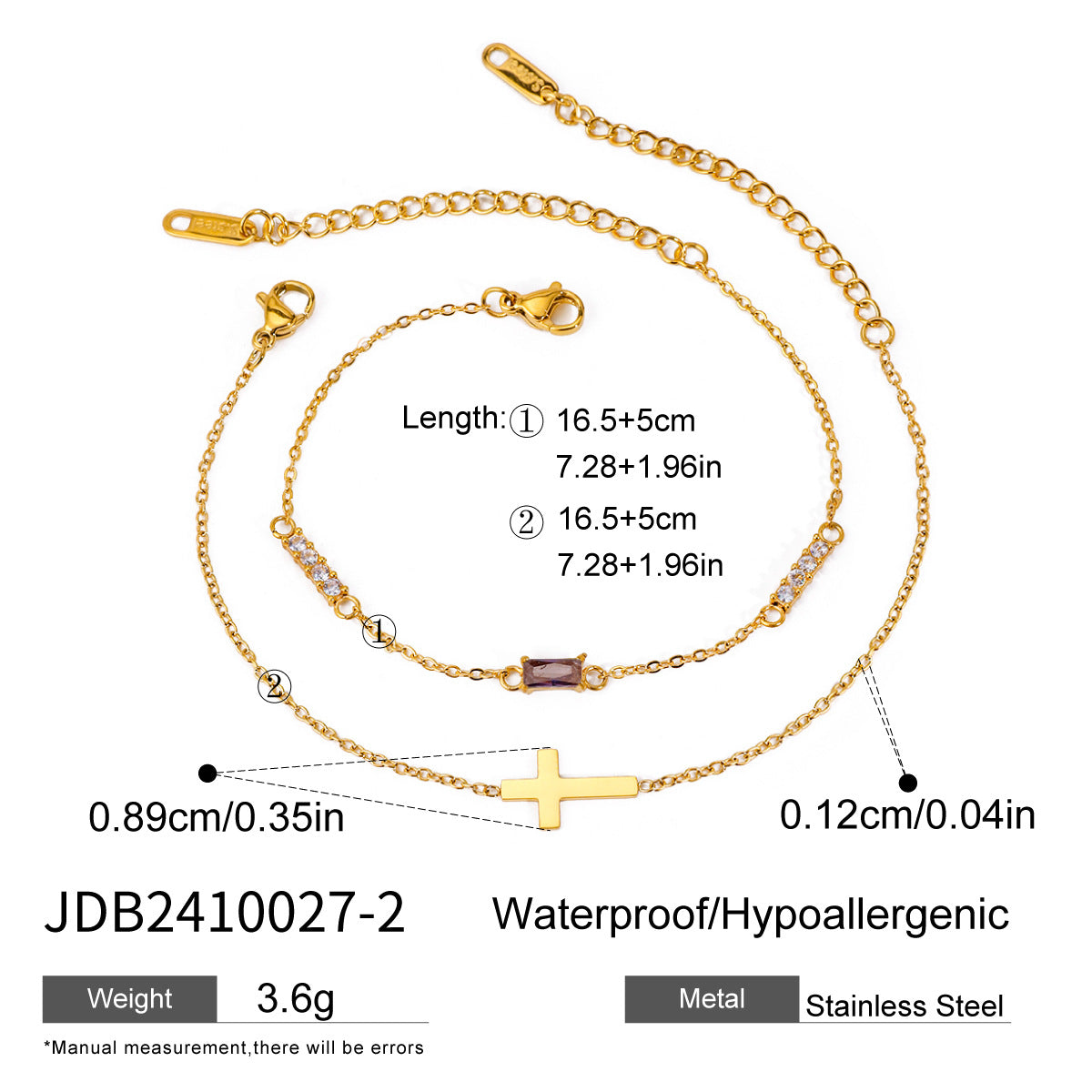 Damen Doppelarmband mit funkelnden Zirkonia und Kreuzanhänger Shop Nory