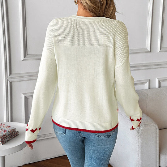 Damen Gestrickter Feinstrick-Pullover mit Herzintarsien, Rundhalsausschnitt und Rippbündchen Shop Nory
