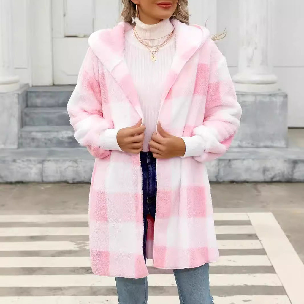 Damen Kuschelige Wolljacke mit Karomuster