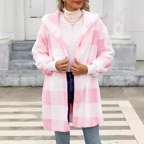 Damen Kuschelige Wolljacke mit Karomuster