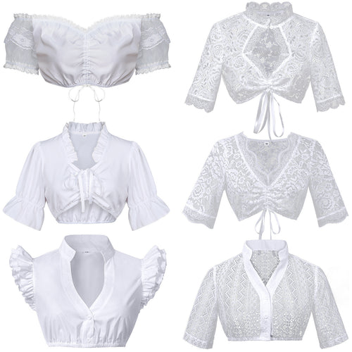 Damen nan kurz geschnittene Rüschenbluse im Dirndlstil mit Schnürung Shop Nory