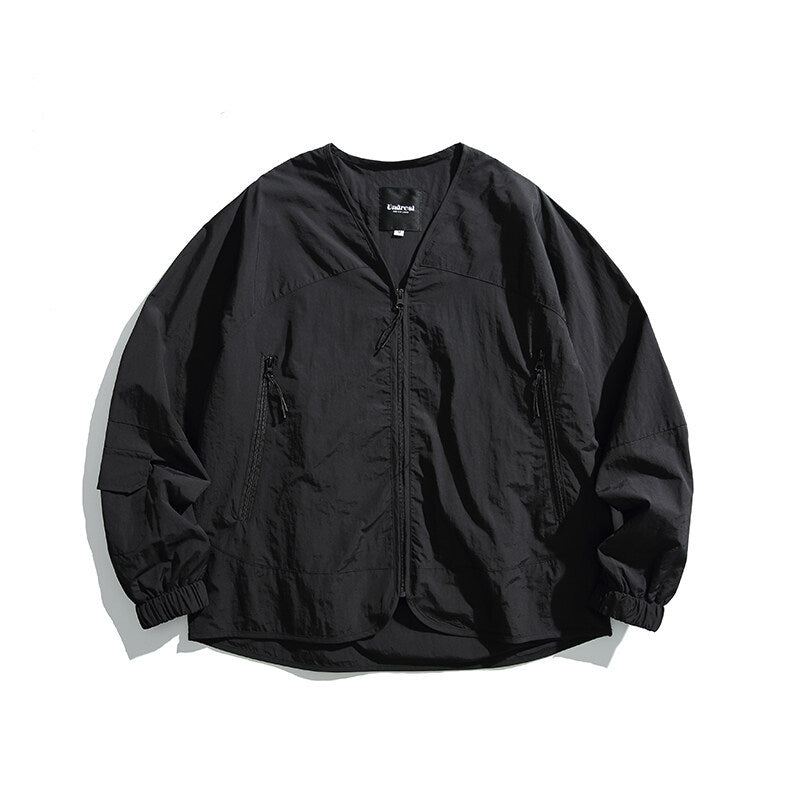 Unisex Leichte Oversize‑Überhemdjacke aus technischem Nylonmix mit V‑Ausschnitt und Reißverschlusstaschen Shop Nory