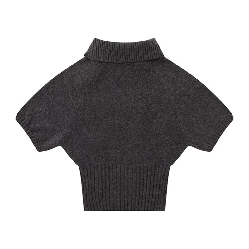Damen Kurzärmeliges Zopfstrick-Pullover-Top mit Stehkragen und Knopfleiste Shop Nory