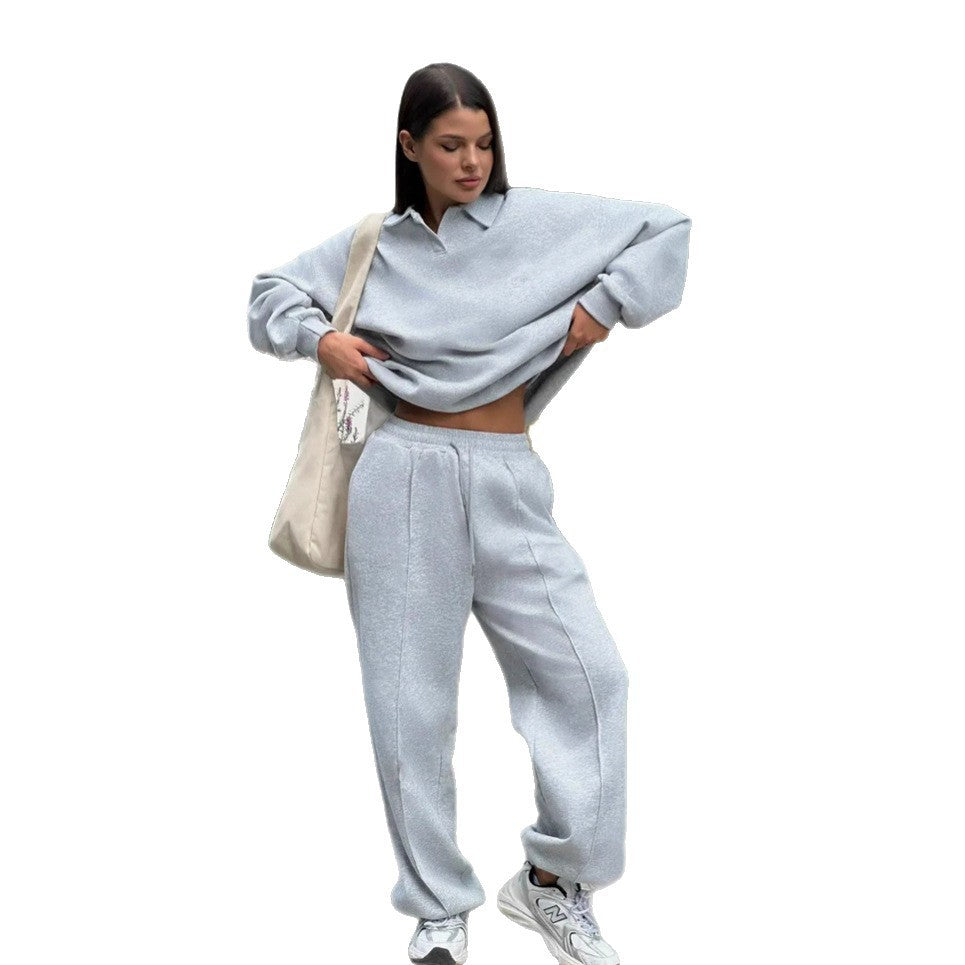 Damen Relaxed Polo-Sweatshirt mit V‑Notch und geraffter Tunnelzug-Jogginghose Shop Nory