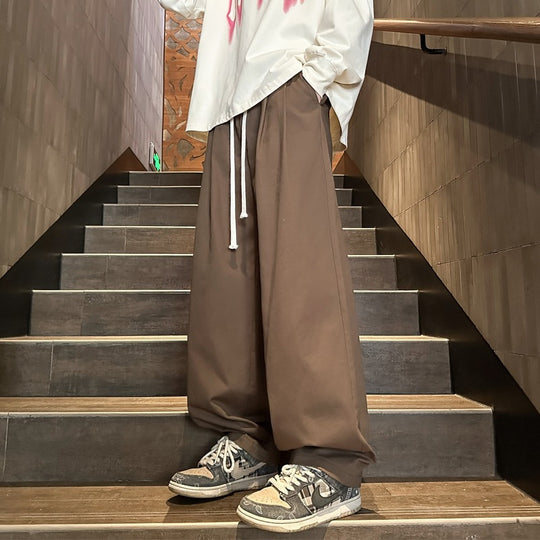 Herren Weitgeschnittene Palazzo-Loungehose mit Tunnelzug, hoher Taille und fließender Baumwollmischung Shop Nory