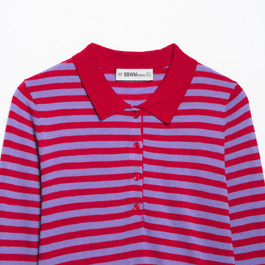 Damen Gestreifter Cropped-Polo-Cardigan aus Feinstrick mit Knopfleiste Shop Nory