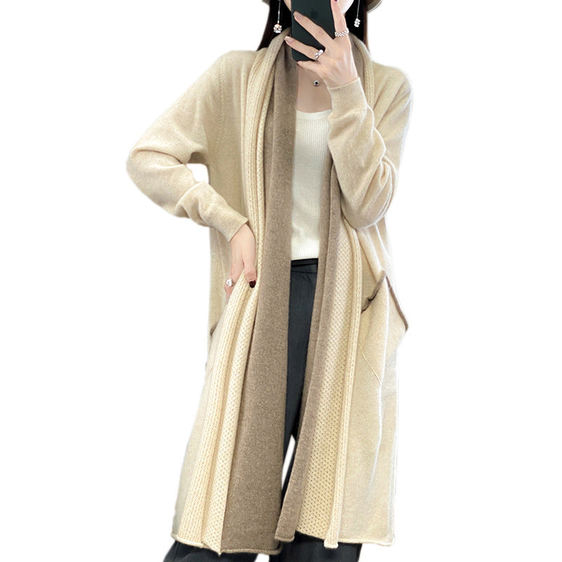 Damen Langer offener Cardigan in Kaschmir‑Look mit Schalkragen und Eingriffstaschen Shop Nory