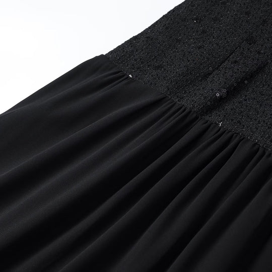 Damen Abendkleid mit Paillettenoberteil, kurzem Arm und fließendem Chiffon-Rock Shop Nory