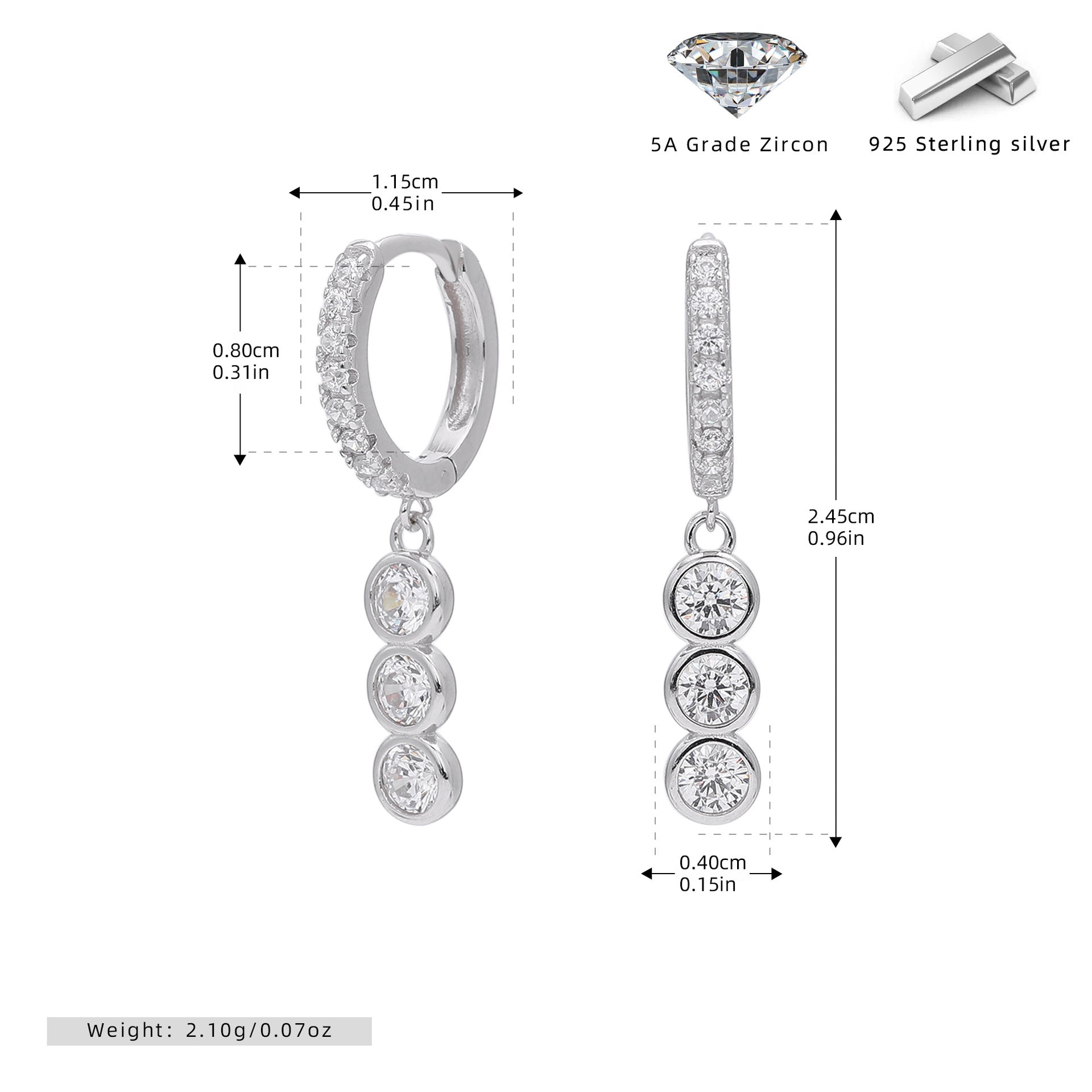 Damen Ohrhänger mit funkelnden Zirkonia und hochwertigem 925er Sterling Silber Shop Nory