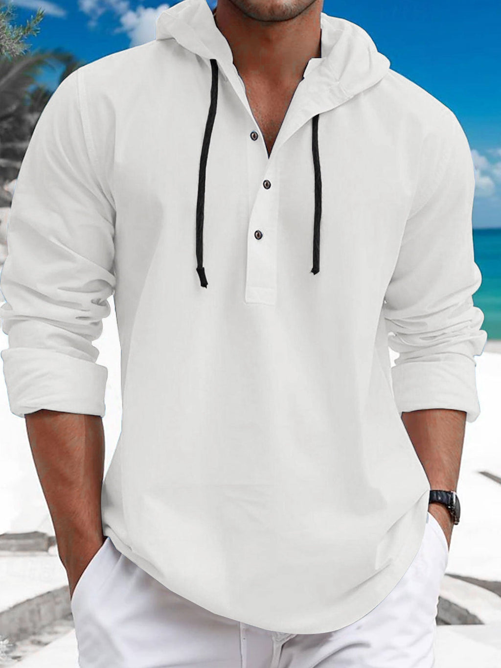 Herren Kapuzenpullover mit Knopfleiste und atmungsaktivem Stoff