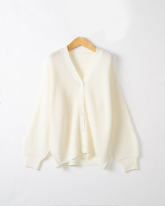 Damen Waffelstruktur-Cardigan mit tiefem V-Ausschnitt und kastigem Oversize-Schnitt Shop Nory