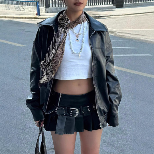 Damen Elegante und lässige Kunstlederjacke