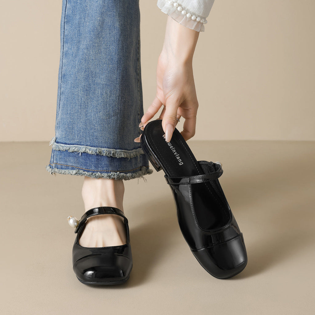 Damen elegante Mules mit modischem Riemen und ansprechendem Farbkontrast